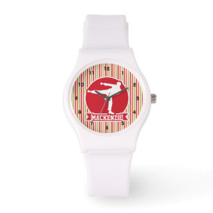Karate, Martial Arts; Red, Green, Orange Stripes Watch