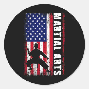 Karate Martial Arts Usa American Flag Patriotic Gi Classic Round Sticker