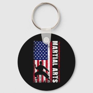 Karate Martial Arts Usa American Flag Patriotic Gi Key Ring
