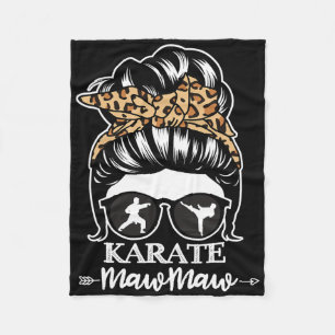 Karate Mawmaw Messy Bun Hair Funny Karate Fighter Fleece Blanket