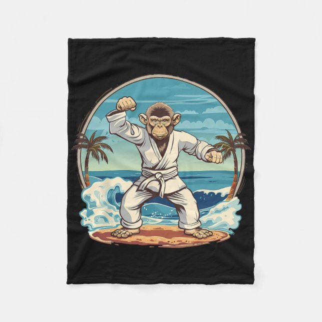 Karate Monkey Beach Kickboxing Jiu-jitsu Mma Marti Fleece Blanket (Front)