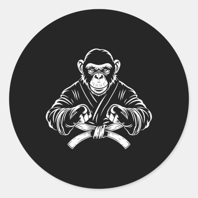 Karate Monkey Drawing Kickboxing Jiu-jitsu Mma Mar Classic Round Sticker (Front)