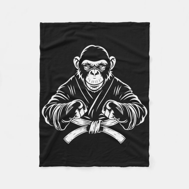 Karate Monkey Drawing Kickboxing Jiu-jitsu Mma Mar Fleece Blanket (Front)