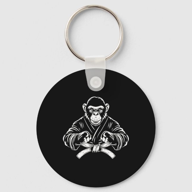 Karate Monkey Drawing Kickboxing Jiu-jitsu Mma Mar Key Ring (Front)