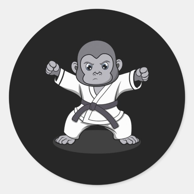 Karate Monkey Ironic Wildlife Ape Fighter  Classic Round Sticker (Front)