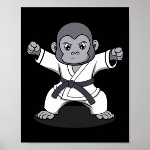Karate Monkey Ironic Wildlife Ape Fighter  Poster