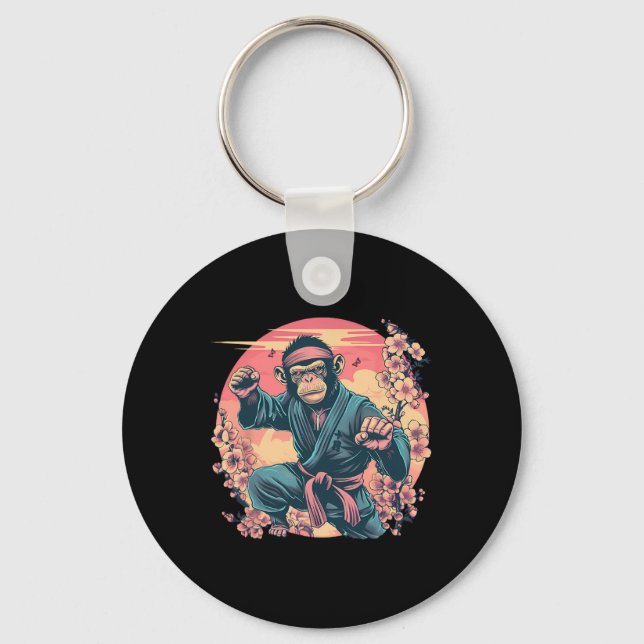 Karate Monkey Sakura Jiu-jitsu Mma Martial Arts Ki Key Ring (Front)