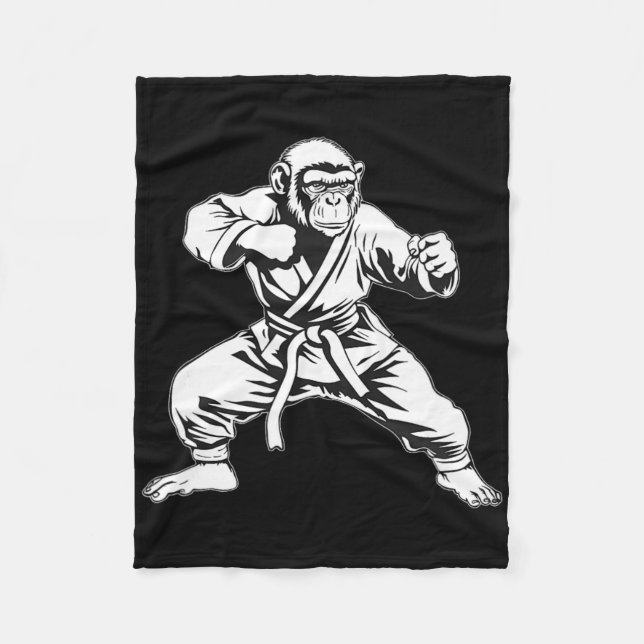Karate Monkey Taekwondo Kickboxing Mma Judo Monkey Fleece Blanket (Front)