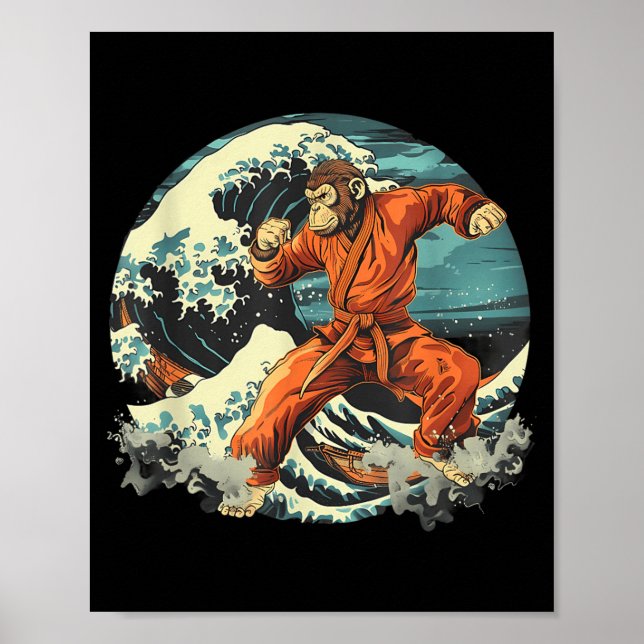 Karate Monkey Waves Monkey Lover Taekwondo Martial Poster (Front)