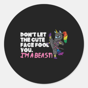 Karate Ninja Unicorn Cute Face Beast Taekwondo Wom Classic Round Sticker