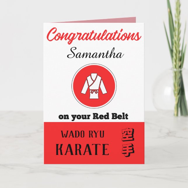 Karate Red Belt Promotion Congratulations Card (Front)