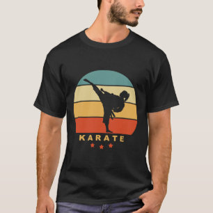 Karate Retro Sunset Design - Woman Doing High Kick T-Shirt
