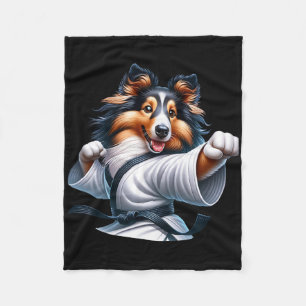 Karate Shetland Sheepdog Funny Humour Animal Lover Fleece Blanket