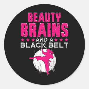 Karate Shirt Beauty Brains And Black Belt Funny  Classic Round Sticker