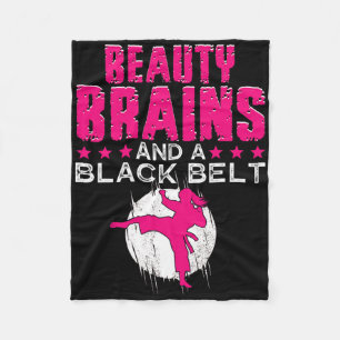 Karate Shirt Beauty Brains And Black Belt Funny Fleece Blanket