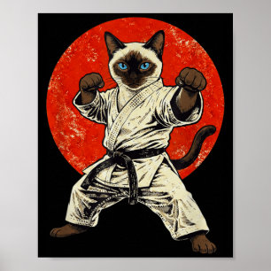 Karate Siamese Cat Martial Arts Retro Japanese Poster
