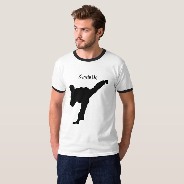 Karate Silhouette Black White Modern Trendy Sporty T-Shirt (Front Full)