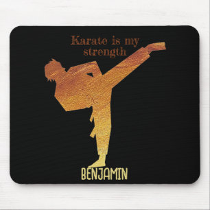 Karate Silhouette Golden Black Modern Typography Mouse Pad