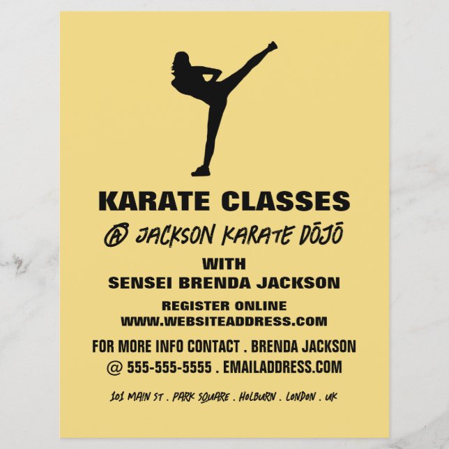 Karate Silhouette, Karate Class Advertising Flyer (Front)