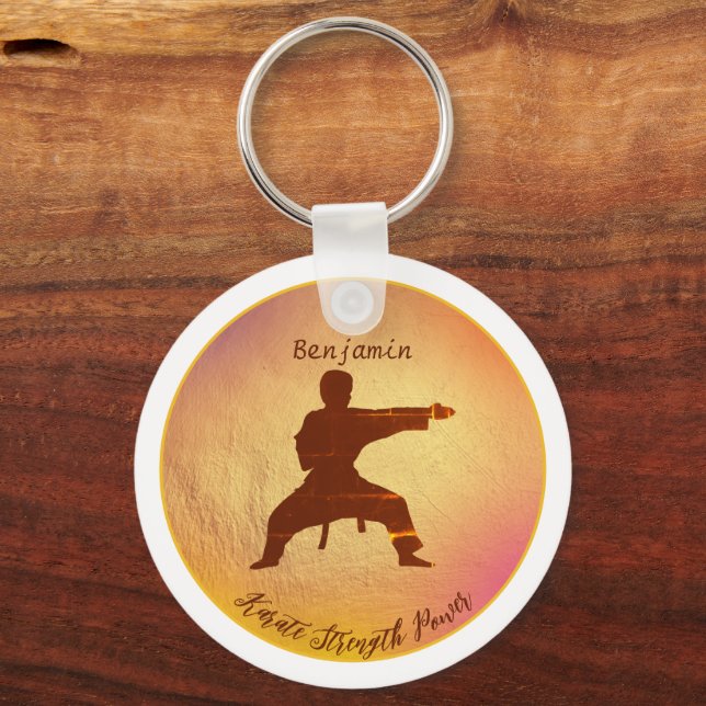 Karate Silhouette Modern Martial Arts Personalized Key Ring (Front)
