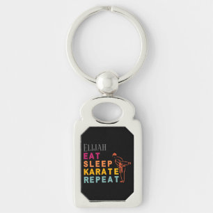 Karate Silhouette Typography Metal Keychain