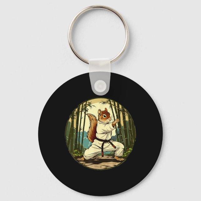 Karate Squirrel Bamboo Taekwondo Martial Arts Key Ring (Front)