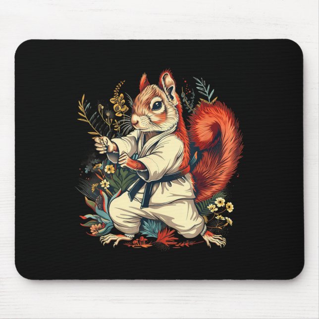 Karate Squirrel Floral Kickboxing Taekwondo Mouse Pad (Front)