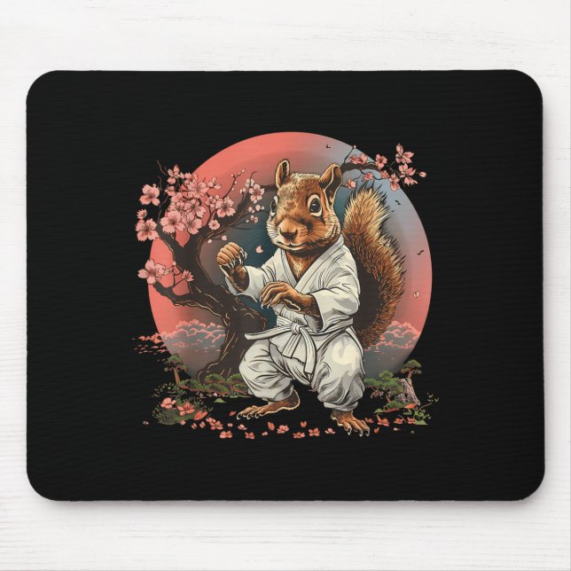 Karate Squirrel Sakura Taekwondo Kickboxing Mouse Pad (Front)
