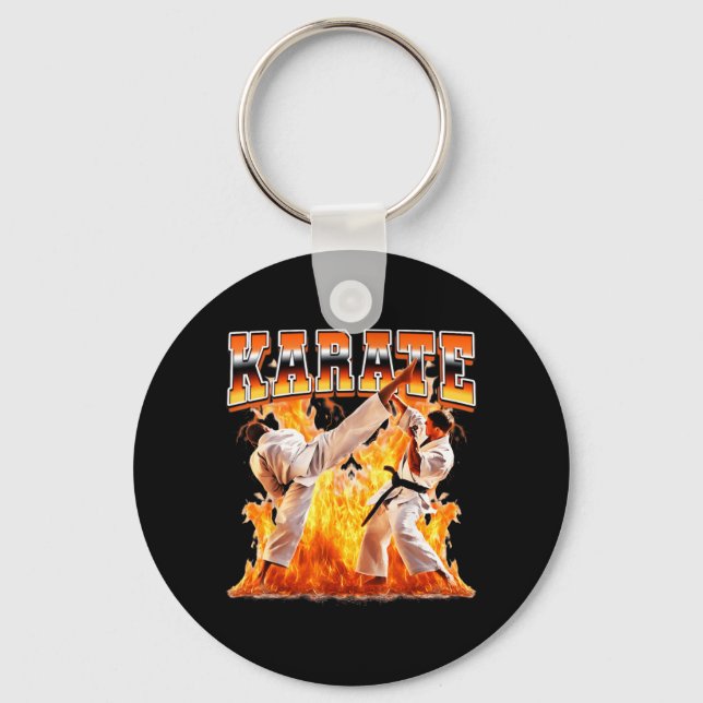 Karate Taekwondo Flames 90s Bootleg Style Key Ring (Front)