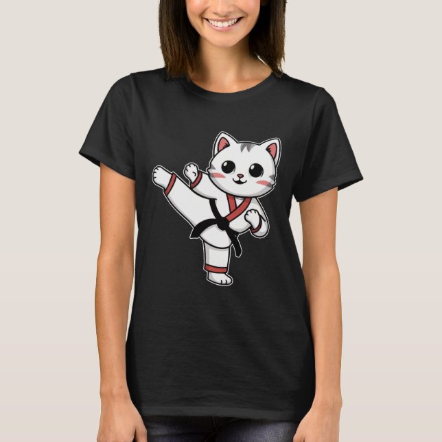 Karate Taekwondo Funny Cat Jiu Jitsu Women Girls M T-Shirt (Front)