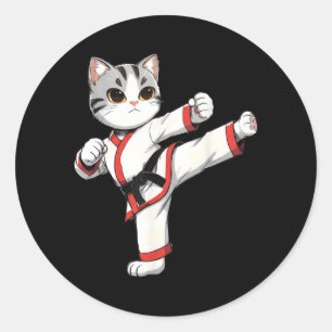 Karate Taekwondo Funny Cat Jiu Jitsu Women Kids Classic Round Sticker