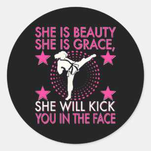 Karate Taekwondo Girl Women Karate Kick Classic Round Sticker