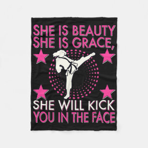 Karate Taekwondo Girl Women Karate Kick  Fleece Blanket