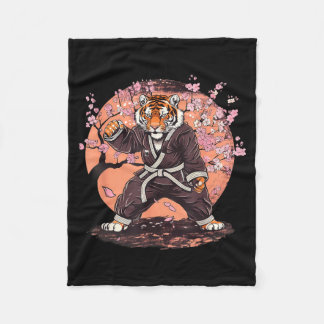 Karate Tiger Sakura Flowers Taekwondo Jiu-Jitsu Fleece Blanket
