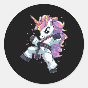 Karate Unicorn Girl Martial Arts Taekwondo Kickbox Classic Round Sticker