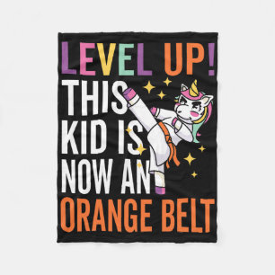 Karate Uniform Unicorn Level Up Orange Belt Award Fleece Blanket