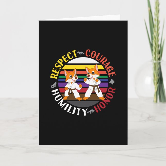 Karate Values - Cute Sparring Fox Silhouettes Card (Front)