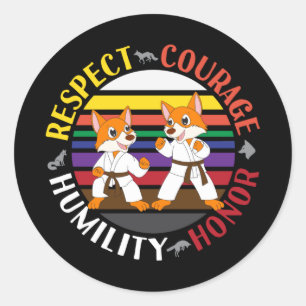 Karate Values - Cute Sparring Fox Silhouettes Classic Round Sticker
