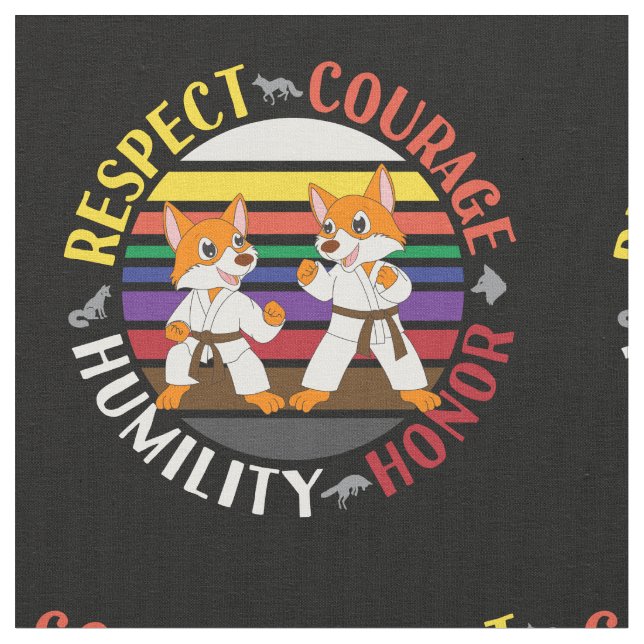 Karate Values - Cute Sparring Fox Silhouettes Fabric (Close Up)