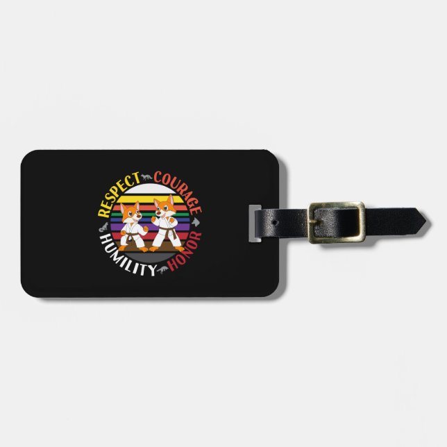 Karate Values - Cute Sparring Fox Silhouettes Luggage Tag (Front Horizontal)