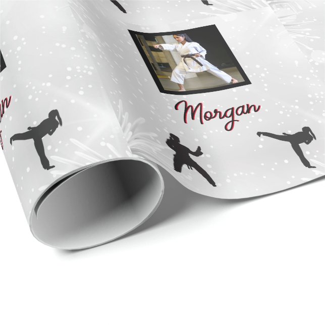 Karate Winter Wonder Personalised Photo & Name  Wrapping Paper (Roll Corner)