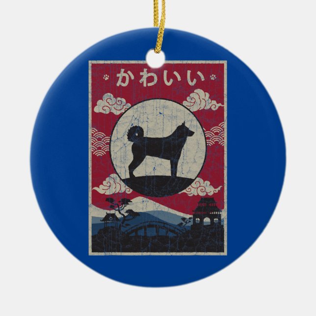 Karelian Bear Japanese Design Kawaii Dog Mum Dad  Ceramic Tree Decoration (Front)