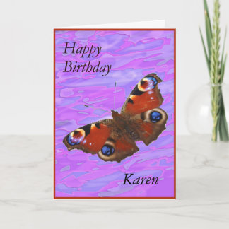 Karen Happy Birthday Peacock Butterfly card