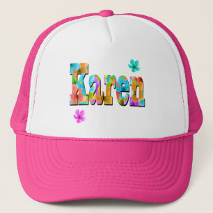 Karen Name Logo With Blossoms,   Trucker Hat