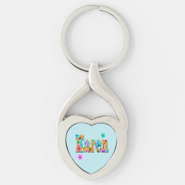 Karen Name With Blossoms,   Key Ring (Front)
