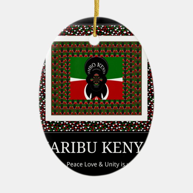 Karibu Kenya: Vibrant National Flag Colours Hakuna Ceramic Tree Decoration (Front)