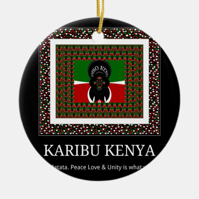 Karibu Kenya: Vibrant National Flag Colours Hakuna Ceramic Tree Decoration (Front)