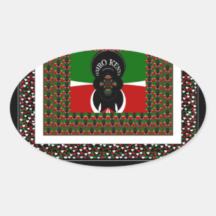 Karibu Kenya: Vibrant National Flag Colours Hakuna Oval Sticker