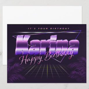 Karina Name Vorname lila retro Karte Geburtstag Card