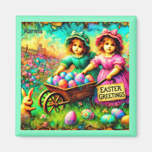 KARINA ~ VINTAGE EASTER GIRLS ~ Easter Eggs ~ Magnet
